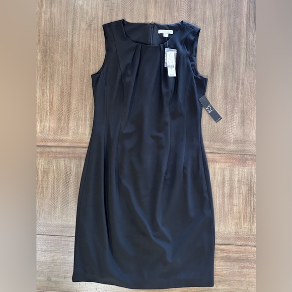 NWT New York & Company Women's Size 4 Black Sheath Dress Pleated Neck ($69.95) - Picture 5 of 14